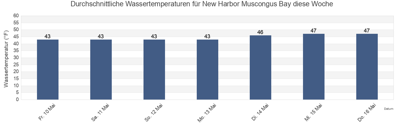 Wassertemperatur in New Harbor Muscongus Bay, Sagadahoc County, Maine, United States für die Woche