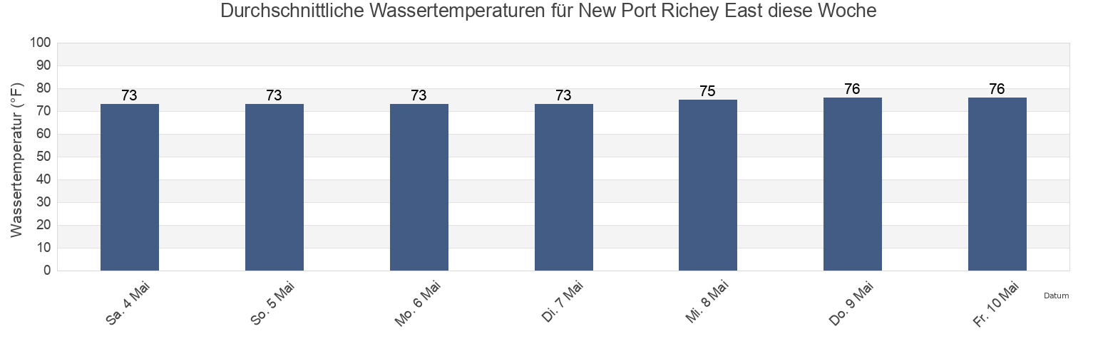 Wassertemperatur in New Port Richey East, Pasco County, Florida, United States für die Woche